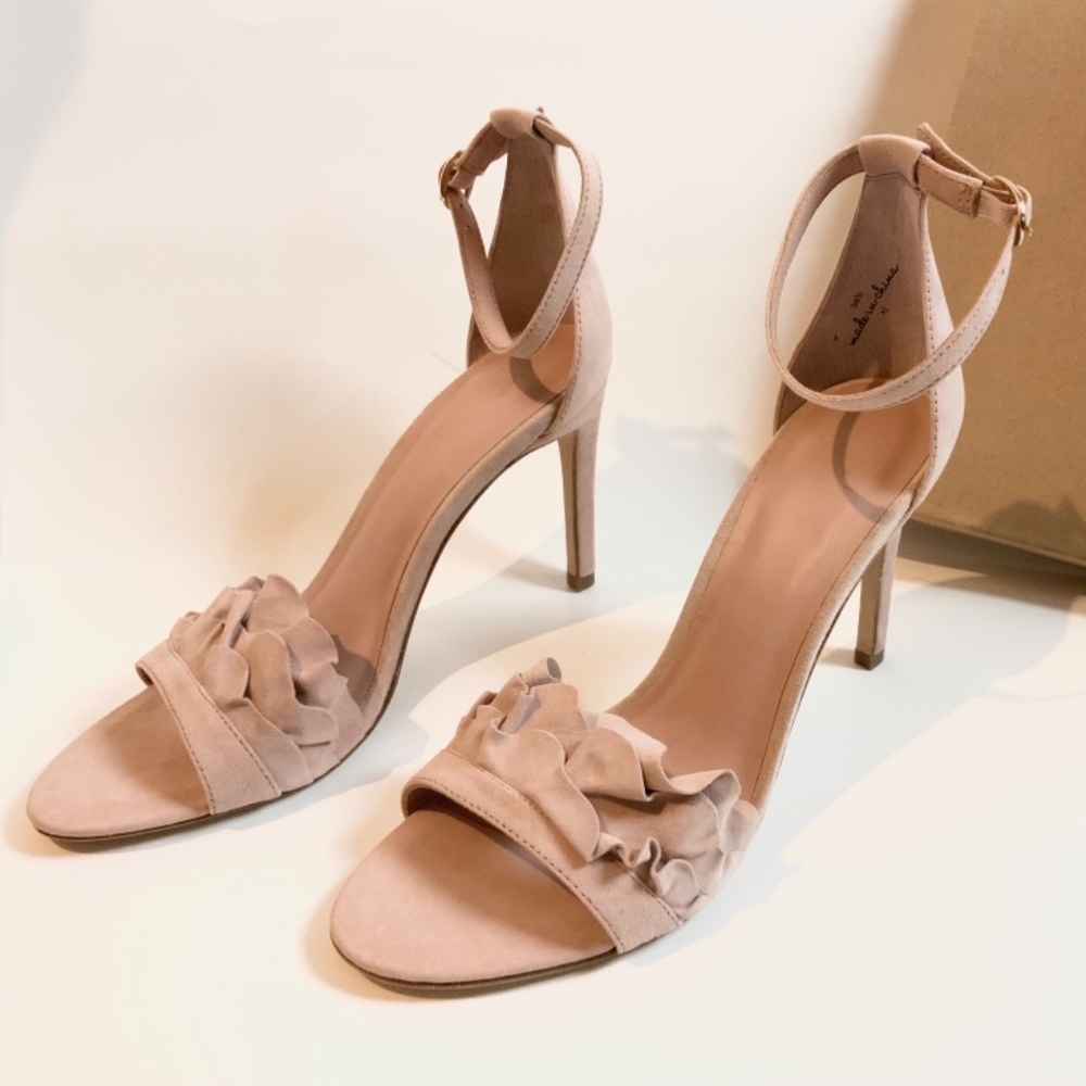 Joie Pink Abigail Ruffled Suede Heel Pump Sandal - Picture 10 of 16